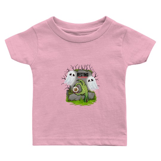 Spooky Graveyard with Ghosts and Eye Baby T Shirts