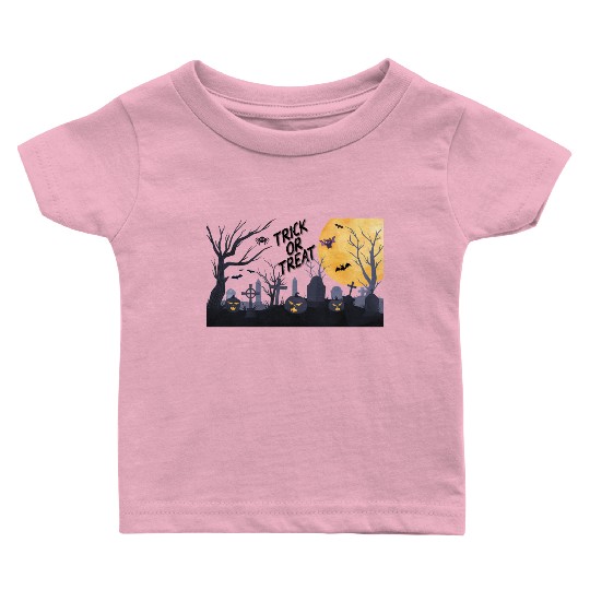 Trick-or-Treat Pumpkin Graveyard Baby T Shirts