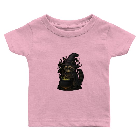 Mystical Raccoon Witch in Magic Cauldron Baby T Shirts