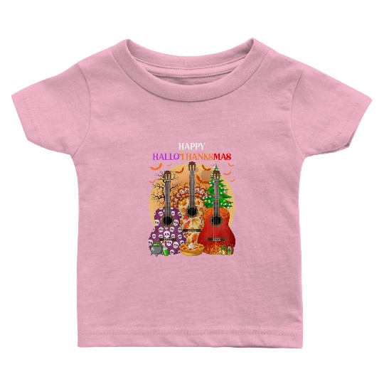 Happy HalloThanksMas Guitar  Baby T Shirts