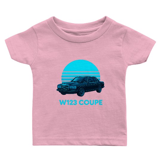 Black W123 Coupe – Neon Retro 80s Style Automotive Baby T Shirts