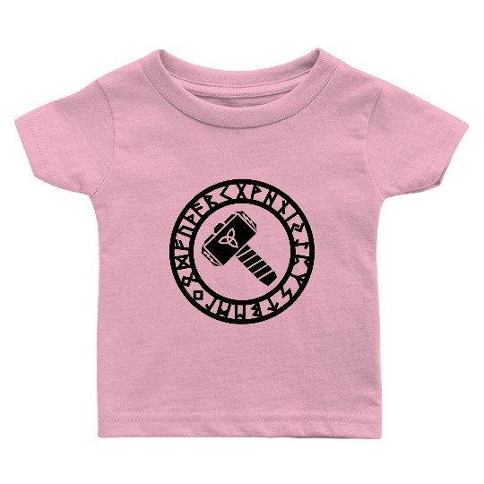 Thors Hammer, Runes, Triquetra, Mjolnir, Pagan Baby T Shirts
