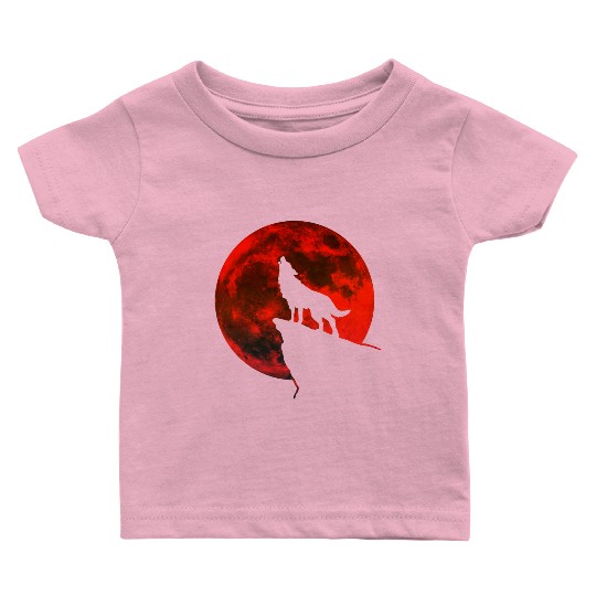 Howling wolf full blood moon space galaxy gift dog Baby T Shirts