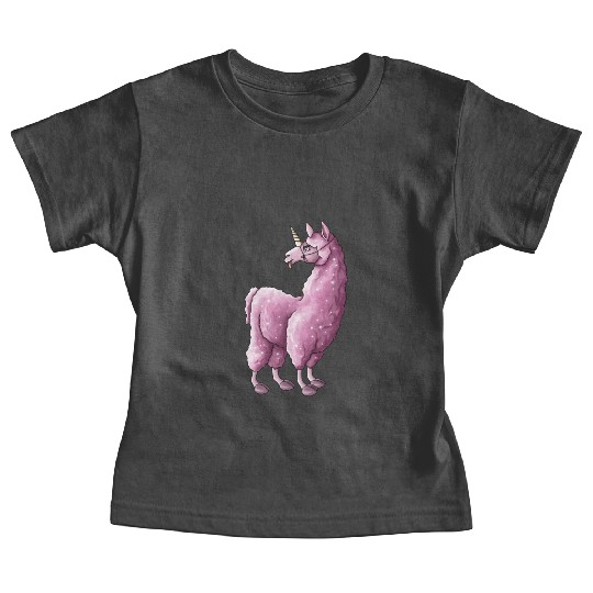 Fluffy llama unicorn pink illustration cartoon Baby Tees