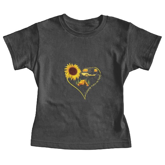Camping Makes Me happy Baby Tees Funny Sunflower