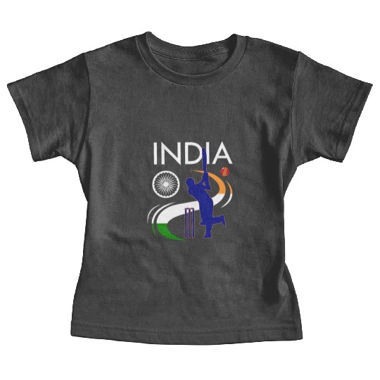 India Cricket With Indian Flag Brush Stroke Baby Tees