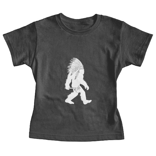 native american bigfoot wearing head holding Baby Tees