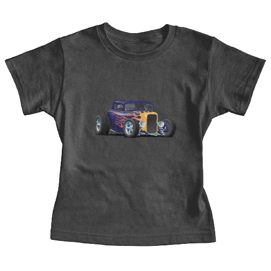 Vintage Hot Rod Car with Classic Flames Baby Tees