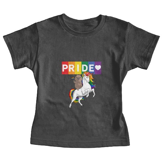 LGBT Gay Pride Wombat Riding Rainbow Unicorn Baby Tees