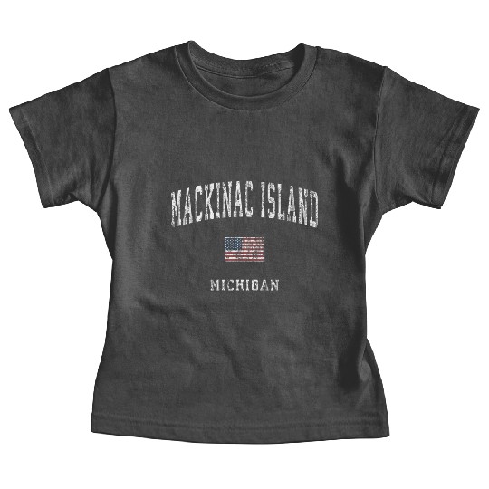 Mackinac Island Michigan MI Vintage American Flag Baby Tees
