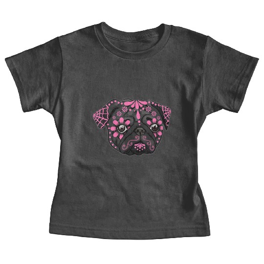 Black Pug Dogs Day of the Dead Sugar Skull Dog Baby Tees