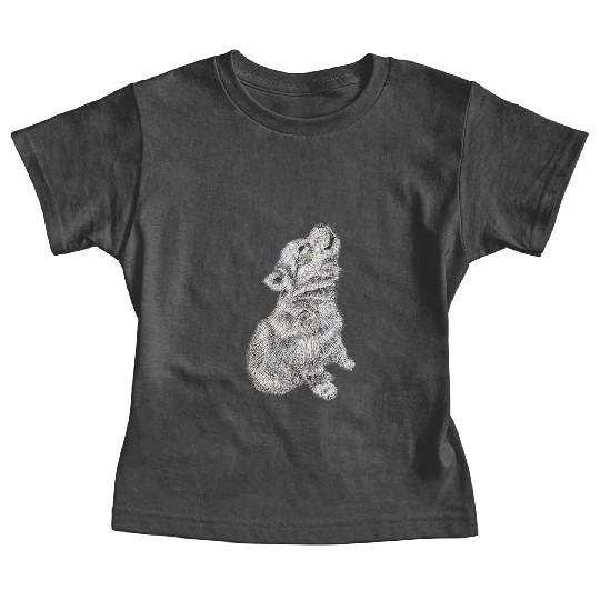 Cute Baby Howling Wolf Cub Sketch Baby Tees