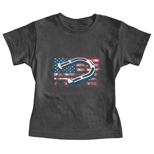 Cool Horseshoe Pitching USA Flag Funny US Pitcher Baby Tees
