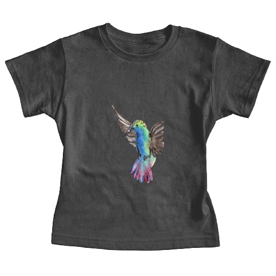 Colorful Watercolor Hummingbird flying pink Baby Tees