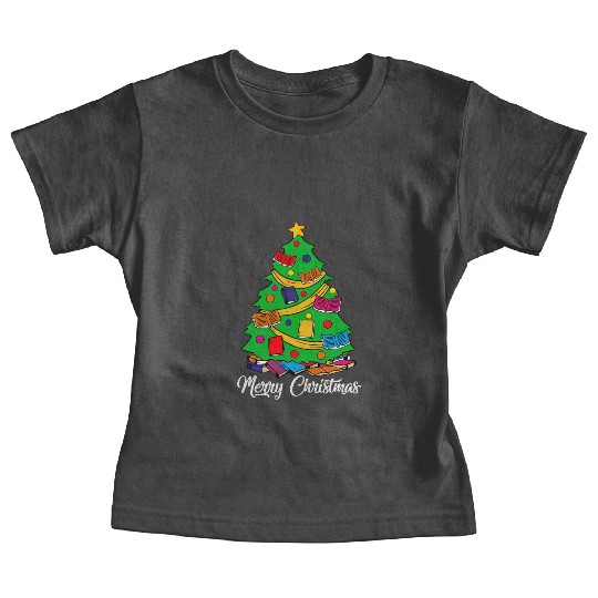 Merry Christmas Tree Love Reading Books Librarian Baby Tees