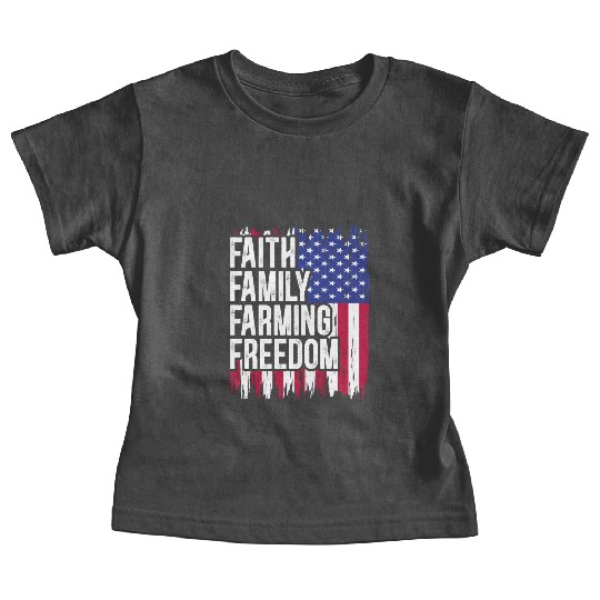 USA Flag Faith Family Farming Freedom 4th of July Baby Tees