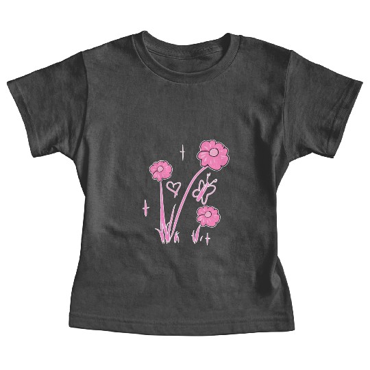 flowers pink butterfly nature heart Baby Tees