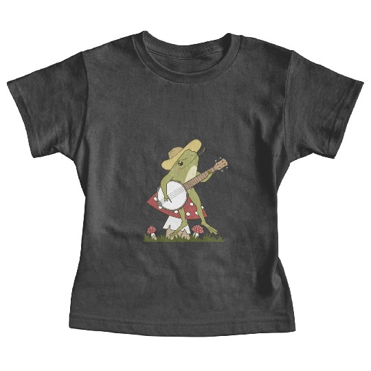 Cottagecore Aesthetic Cute Frog On Mushroom Playin Baby Tees