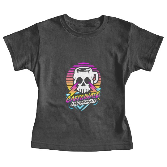Caffeinate And Dominate (Skull Mug) Retro Neon Baby Tees