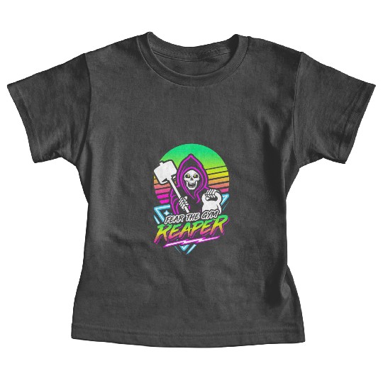Fear The Gym Reaper Fitness Retro Neon Synthwave Baby Tees