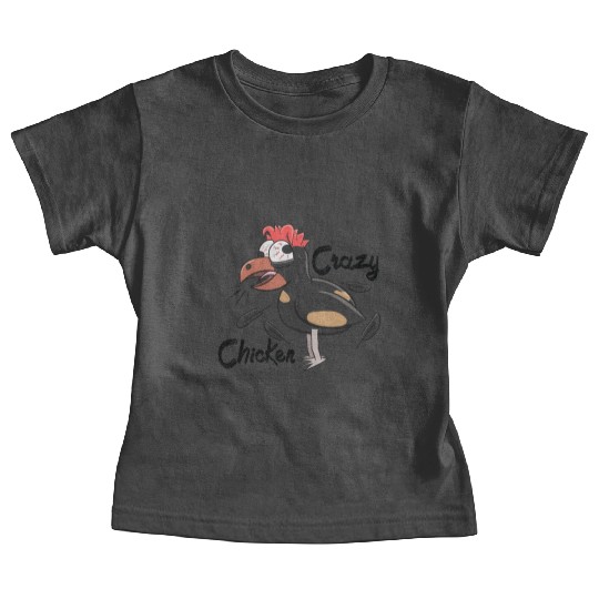 Crazy Shocked Farm Chicken Funny Cartoon Black Baby Tees