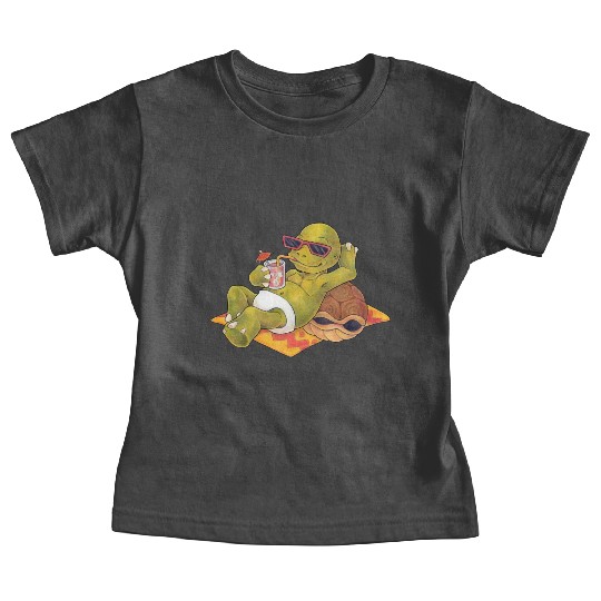 Summer turtle naked on the beach with cocktail Baby Tees