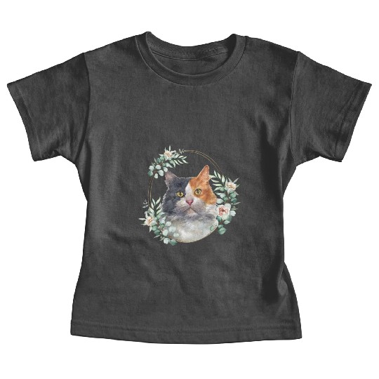 Calico Cat in a Floral Gold Wreath Frame Baby Tees
