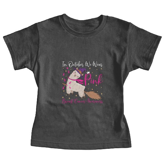 In October We Wear Pink Llama Breast Cancer Baby Tees