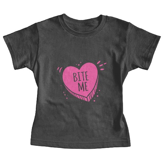 Bite Me Candy Heart Valentines Day Pink Sweet Gift Baby Tees