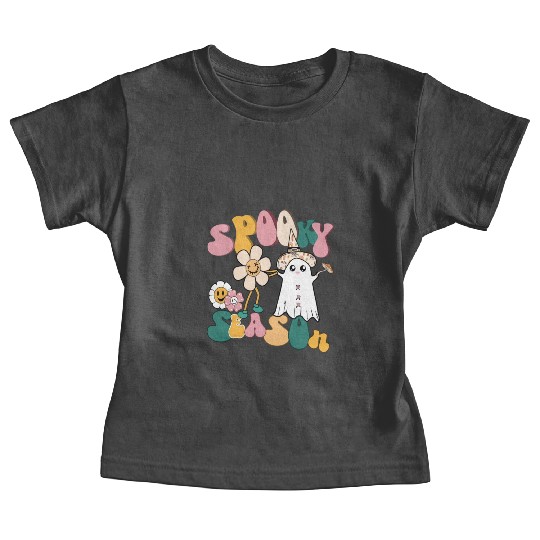 Spooky Season Retro Flowers Halloween Ghost Girls Baby Tees