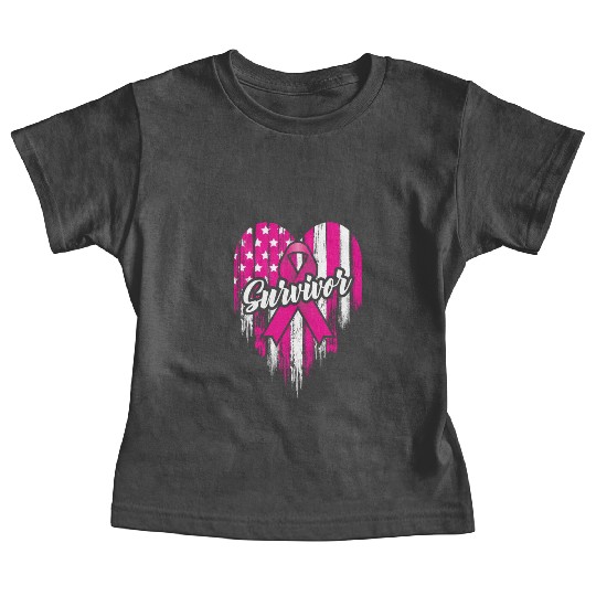 Breast Cancer Survivor Pink Ribbon American Flag Baby Tees