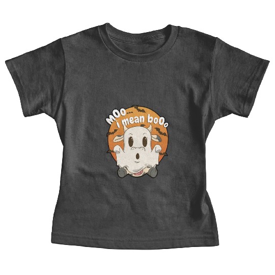 Moo I Mean Boo Ghost Cow Pumpkin Moon Lazy Baby Tees