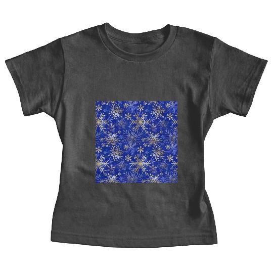 Snowflakes Pattern Blue Gold Baby Tees