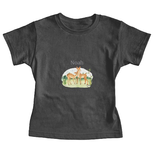 Forest Animal Deer Flowers Name Noah Baby Tees