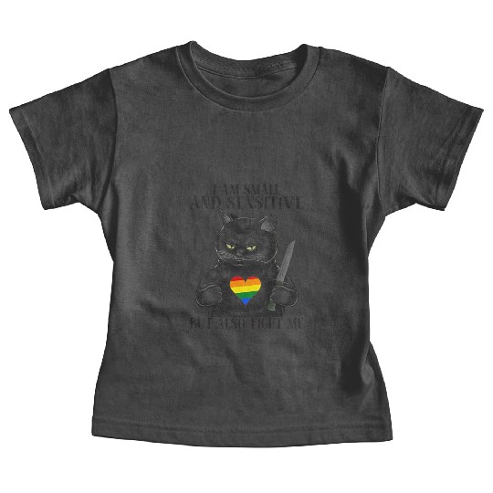 LGBT Black Cat Knife Rainbow Heart Gay Pride Flag Baby Tees