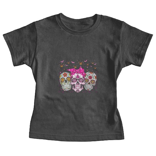 Sugar Skull In October We Wear Pink Breast Cancer Baby Tees