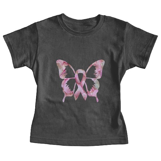 Ribbon Butterfly flower Breast Cancer Awareness Baby Tees