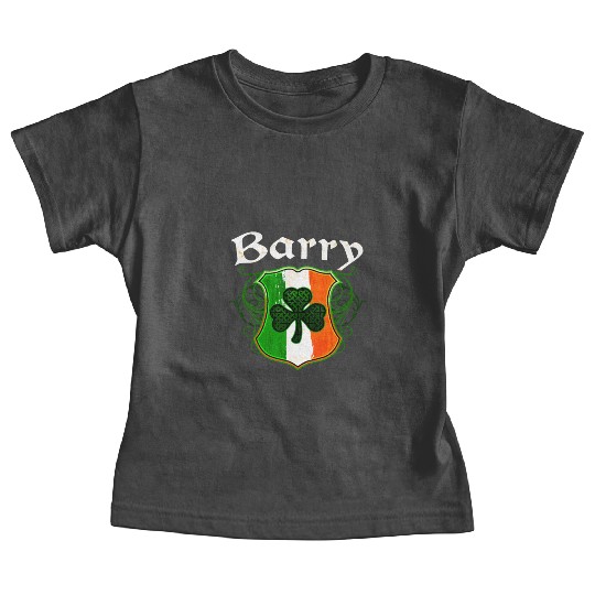 Barry Irish Surname Ireland Flag Shield Shamrock Baby Tees