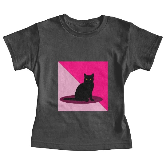 Black cat on a pink background Baby Tees