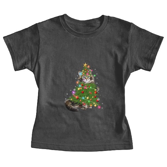 Cat Maine Christmas Tree Holiday Cat Lovers Xmas Baby Tees
