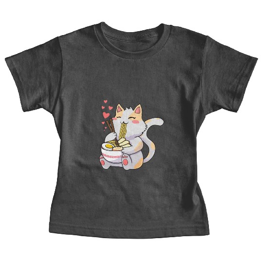 Funny Kawaii Cat Eating Ramen - Kawaii Neko Cat Baby Tees