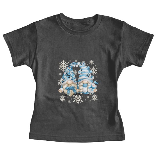 Funny Snowman Gnomies With Snowflakes Cute Winter Baby Tees