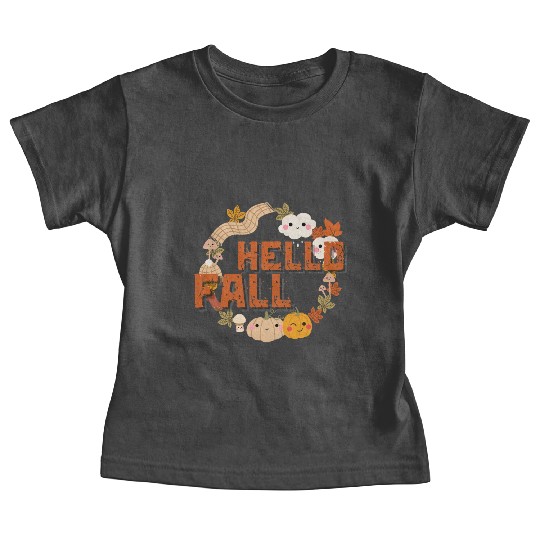 Hello Fall Cute Nature Autumn leaves Pumpkins Baby Tees