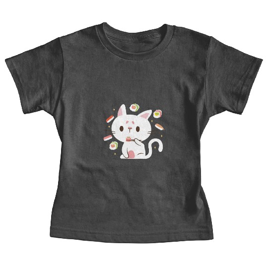 Kawaii Cat Eating Sushi Japanese Raw Food Baby Tees