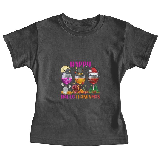 Happy Hallothanksmas Wine Lover Halloween Thankful Baby Tees