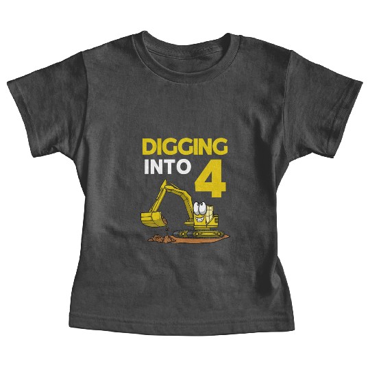 Excavator Driver Digging Into 4 Birthday Excavator Baby Tees
