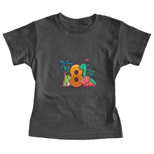 8th Birthday Trex Triceratops Dinosaur 8 Year Baby Tees