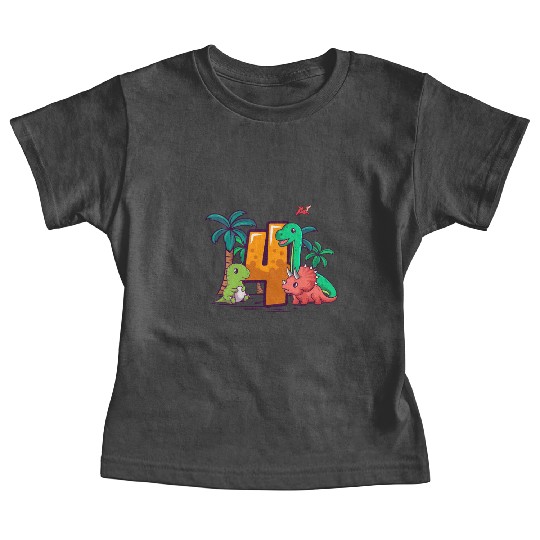 4th Birthday Trex Triceratops Dinosaur 4 Year Baby Tees