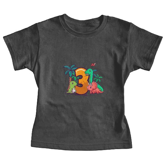 3rd Birthday T-rex Triceratops Dinosaur 3 Year Baby Tees