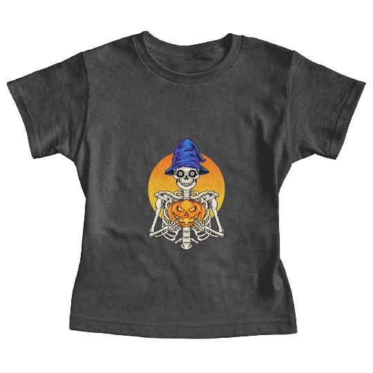Skeleton Wizard With Scary Pumpkin - Halloween Baby Tees